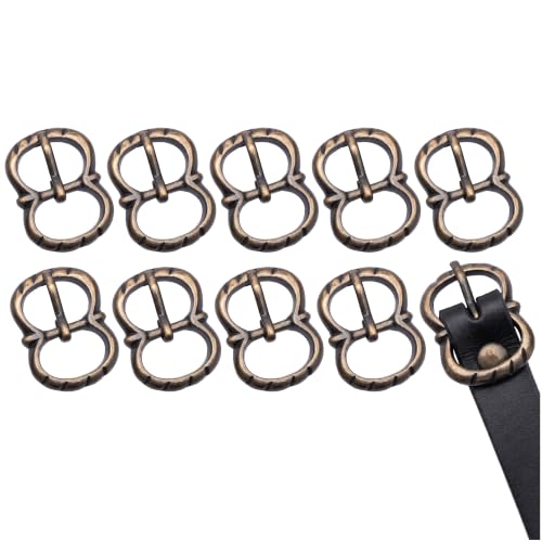 Lord of Battles Solid Brass Belt Buckles, Historical Medieval Buckle Hardware for DIY Leather Belts, Bags, & Leathercraft (10, Double Loop Antique Buckle)