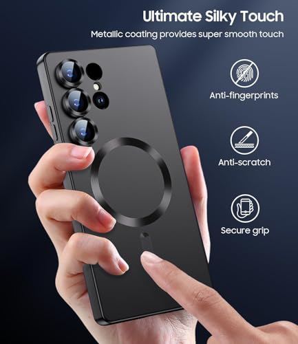 Image of DIZORO Samsung S23 Ultra case Compatible with Mag Safe Matte Luxury Metallic Luster Flexible TPU Shockproof Back Cover with Camera Protector Lens - Black