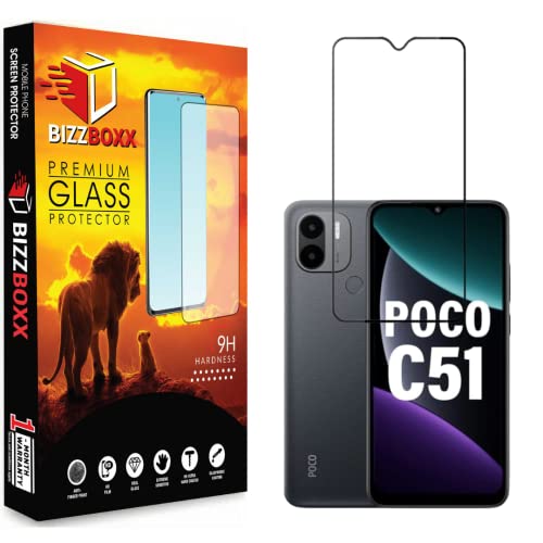 Image of Compatible With POCO C51 Tempered Glass | DuraGlass & Anti Explosion | Full Screen Coverage-Edge to Edge | 9H Hardness | With Easy Installation Kit (Pack of 1)