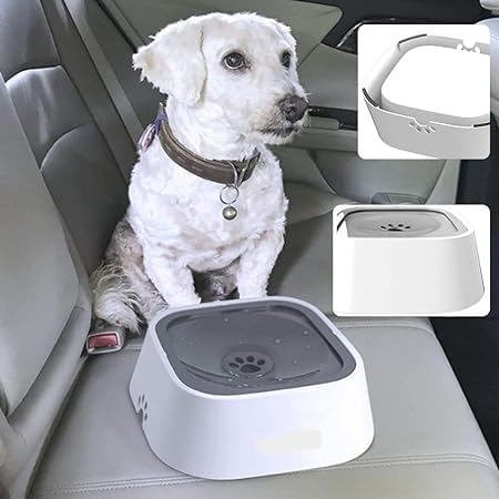 CESITRA Dog Water Bowl Vehicle Carried Floating Bowl Cat Water Bowl Slow Water Feeder Dispenser Anti-Overflow Pet Fountain Portable Car Dog & Cat (1pcs) (Grey) 2