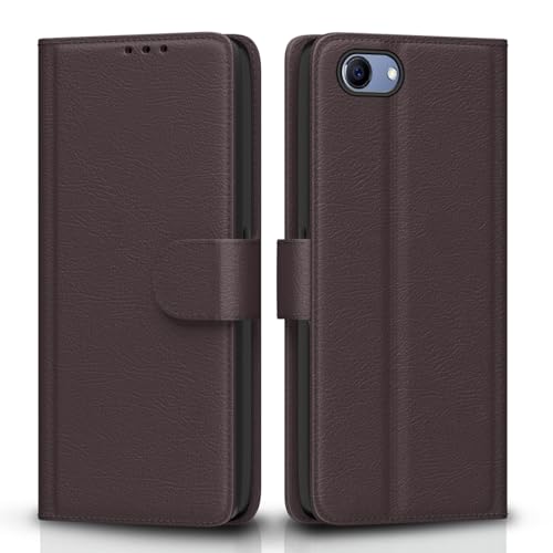 Image of Pikkme Realme 1 Flip Case Leather Finish | Inside TPU with Card Pockets | Wallet Stand and Shock Proof | Magnetic Closing | Complete Protection Flip Cover for Realme 1 (Coffee)