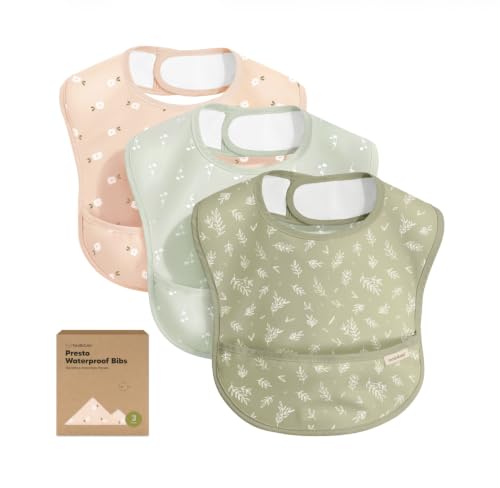 3er-Pack Lätzchen Baby Wasserdicht zum Essen mit Auffangschale (Bloom) – Ansicht 1