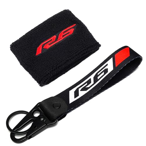 Image of Compatible with R6 YZFR6 YZF R6 R6S 1999-2021 2022 2023 2024 2025 Motorcycle Front Brake Fluid Reservoir Sock Cover Oil Cup Sock & Keyring Key Chain (Red)