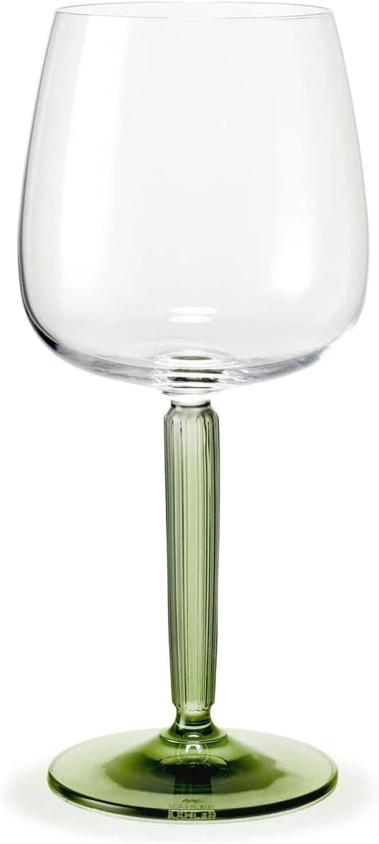 Kahler Hammershoi Red Wine Glass, Green, 8.3"H x 3.7"D, 16.6 oz, Set of 2, Designed by Hans-Christian Bauer, Gift Box Included