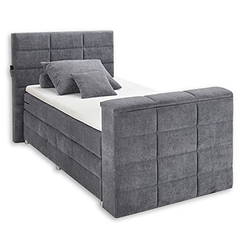 Stella Trading DENVER 6 Boxspringbett 120x200 mit Bettkasten, Anthrazit - Bequemes Doppelbett mit 7-Zonen Federkern Matratze und Topper - 134 x 123 x 240 cm (B/H/T)