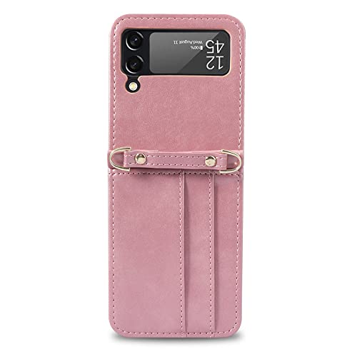 Étui en cuir avec fente pour carte antichoc intégrée rose Galaxy Z Flip
