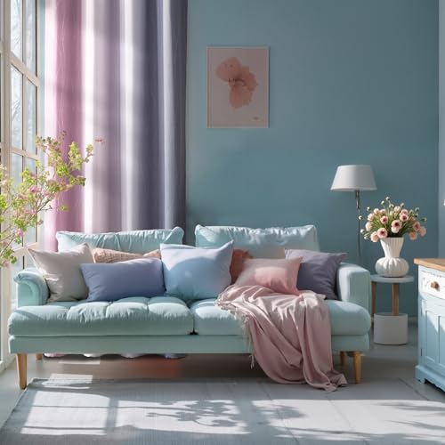 PONY DANCE 100% Blackout Ombre Wave Curtains for Girls - Thermal Privacy Curtains, Noise Reducing Eyelet Gradient Drapes for Bedroom and Living Room, 52 x 54 Inch, Pink and Grey, 2 Panels - Image 6