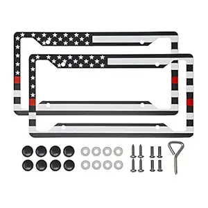International Tie Thin Red Line Firefighter 304 Stainless Steel License Plate