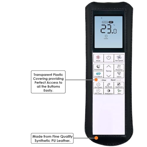 Image of Zaoma Protective Case PU Leather Cover Holder Compatible for AC Remote Model No:. 272 Compatible for Hitachi Air conditioner and suitable for Split and window AC Remote Control Protective Case (Black)