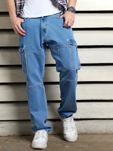Image of HIGH STAR Men's Mid Rise Straight Jeans (HSMJNS2404 Blue 2, 30)