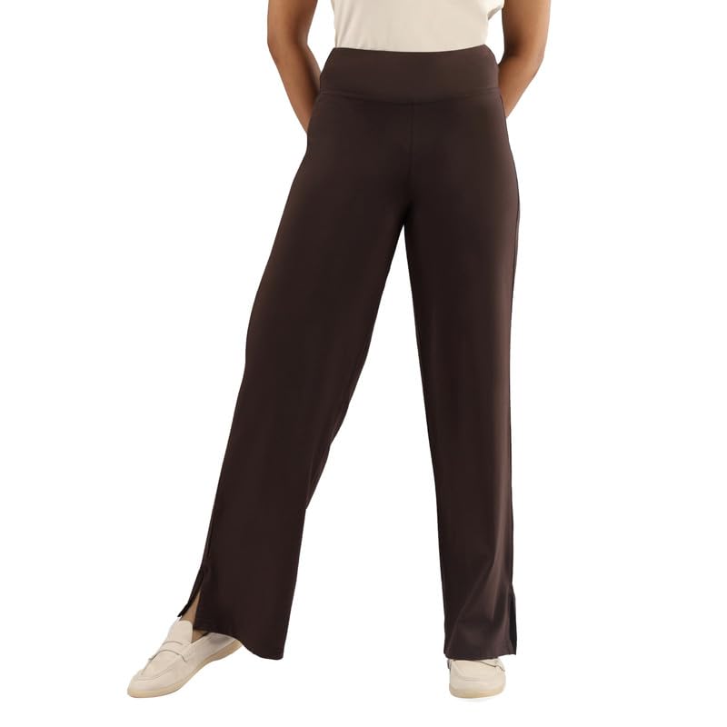 BlissClub AM:PM Cotton Wide Leg Pants – Lite, Cotton Pants, Wide Waistband, Slit at Hem, Side Pockets, Regular (for Women Upto 5’4 ft)