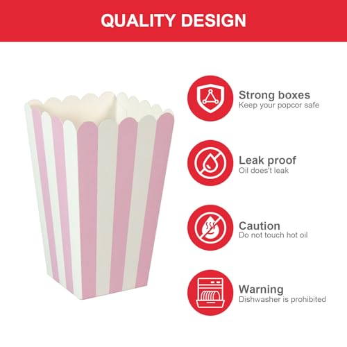 24 pack striped popcorn boxes - carnival parties mini paper popcorn and candy containers party supplies for movie nights pink