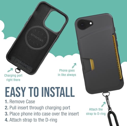 Image of Smartish iPhone 17e /16e Wallet Case with Crossbody Lanyard Strap - Wallet Slayer Vol. 1 - [Slim + Protective] Credit Card Holder with Universal Detachable Shoulder Neck Strap - Black Tie Affair