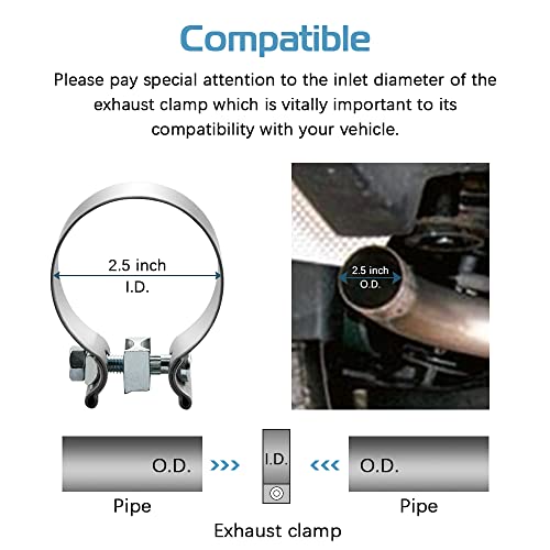 Apeixoto 2.5 Inches Stainless Steel Butt Joint Exhaust Band Seal Clamps For 2.5 Inch Id Muffer Pipes 2.5'' Exhaust Narrow Band With 1.22 Inches Width 304 Stainless Steel 2Pcs #TOP2
