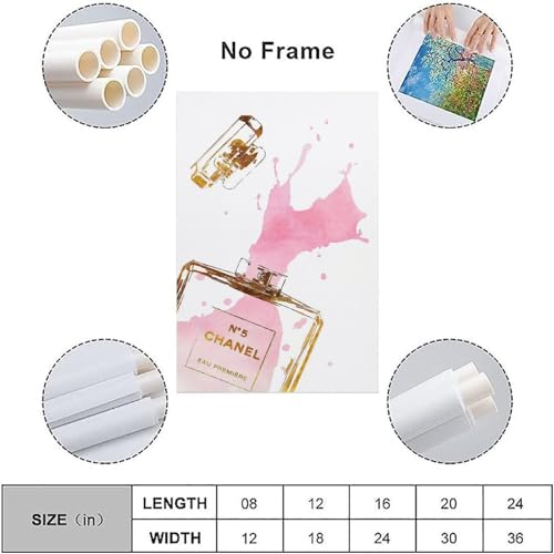 Image of BanLaArt Fashion Gold Perfume Bottle With Pink Splash Canvas Print Poster Decorative Painting Canvas Wall Art Picture Print Modern Family Bedroom Decor 16x24inch(40x60cm), style-2