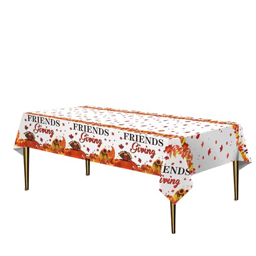 AUSHENKE Friendsgiving Tablecloth Disposable Happy Friendsgiving Table Cover for Friendsgiving Thanksgiving Party Decorations Supplies, 108x54 inch