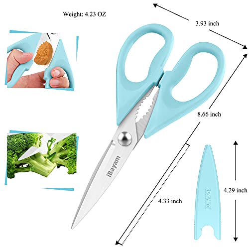 Kitchen Shears, iBayam Kitchen Scissors All Purpose Heavy Duty Meat Scissors Poultry Shears, Dishwasher Safe Food Cooking Scissor Stainless Steel Utility Scissor, 2-Pack, Light Blue, Pistachio