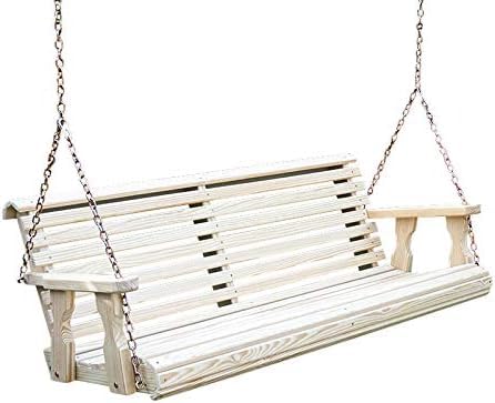 Amish Casual Heavy Duty Wooden Roll Back 5 Foot Porch Swing in Unfinished, Authentic Amish Craftsmanship from Treated Pine with 700 Lb. Weight Capacity