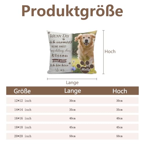 AnJeey Personalisiertes Erinnerungskissen für Hunde/Katzen | Doppelseitiges Foto & Name | Trostgeschenk Trauer | Gedenkgeschenk verstorbenes Haustier