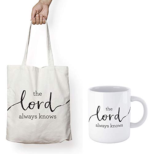 Bible Verse Christian Mug & Tote Bag “THE LORD ALWAYS KNOWS “ Christian Inspirational Coffee Tea Mugs and reusable totes combination are Perfect Gifts for Women Men Mom Dad Friend or Teachers!