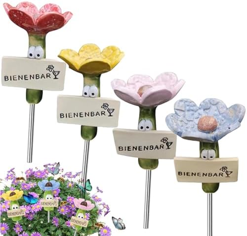 4er Set Insektentränke – Bunte Blumen-Tränke Aus Harz Für Bienen & Schmetterlinge – Gartendeko & Nützlingshilfe