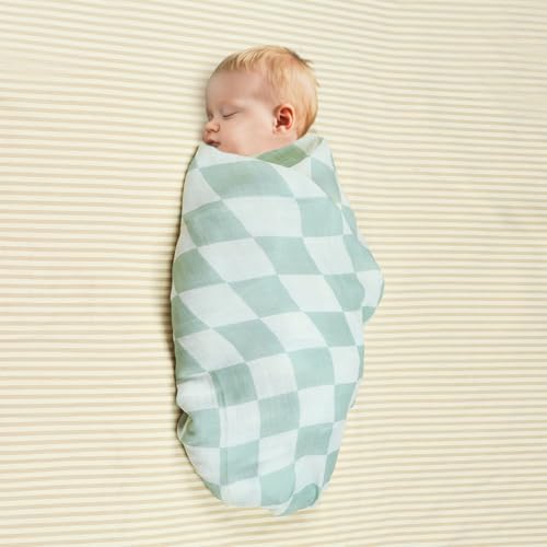 Image of Muslin Swaddle Blankets, Baby Neutral Swaddling Blanket for Boys Girls, Super Soft 70% Viscose from Bamboo and 30% Cotton, Large 47 inch x 47 inch, Safari Jungle & Checkered, Newborn Baby Registry