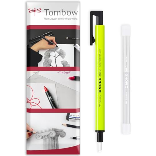 Image of Tombow Mono Zero Eraser Pen with Refills - 2.3mm Round Tip - Neon Yellow - Pack of 2 in Envelope Gift Packaging