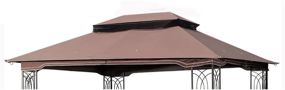 13x10 Ft Double Roof Gazebo Canopy Replacement - Brown Outdoor Patio Top Fabric Cover