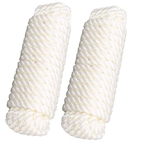 Set von 2 Festmachern - Durchmesser: 1/2in - Länge: 25 Fuß - Herstellung von Doppelgeflechtmaterial - Arbeitsbelastungsgrenze: 1900 Lbs - Farbe: Weiß für Starke und Langlebige