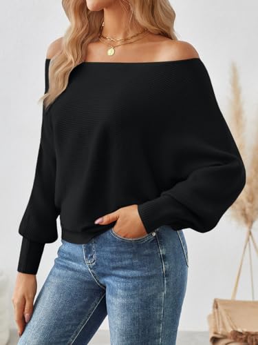LILLUSORY Women One Shoulder Sweater Fall Fashion Long Batwing Sleeve Knit Pullover Cute Tops Trendy Outfits3