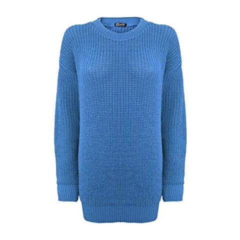 Farkziq New Ladies Women Baggy Jumper Knitted Oversized Sweater Crew Neck Pullover Top Long Sleeve[Blue,SM] Cover