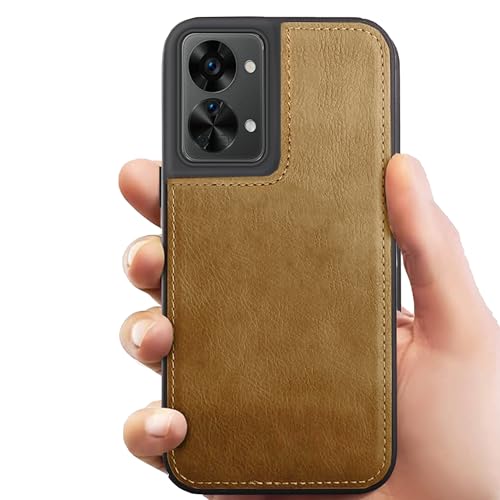 Image of Leather Case for OnePlus Nord 2T Premium Protective Stylish Slim Cover with Shockproof Raised Edges Brown