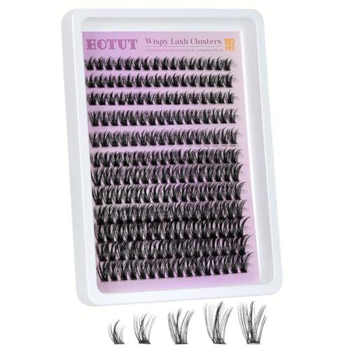 HOTUT Pestañas Postizas Naturales Cluster Lashes, 192pcs Pestañas Pelo a Pelo DIY, Mix Extensión de Pestañas Individuales Tipo Racimo Ruso, 9-18mm Cluster Lashes Kit para Principiantes