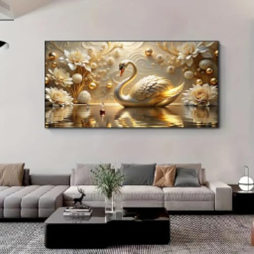 Impressions d'art dorees de luxe cygne sur toile decoration maison - 3