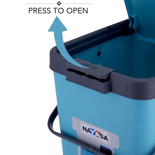 Image of Nayasa Door Dustbin Small- 14 Ltr Plastic Press Top Waste Bin /Trash Can | Garbage Dustbin For Home, Kitchen, Bathroom, Office | Multipurpose Waste Bin | Turquoise Blue