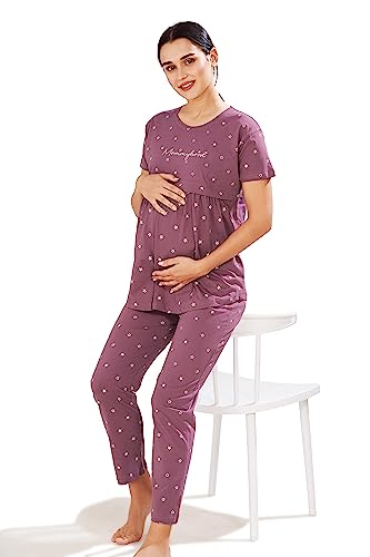 Image of Pastel Clip Women Cotton Star Printed Relaxed Maternity Night Suits for Women Feeding 7002-7003