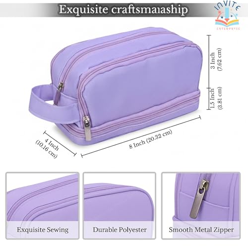 Image of Large Capacity 4 Compartment Pencil Case with Handle | Aesthetic School Pouch for Girls & Boys | Unicorn Eraser Included | Stationery Organizer for School, College & Office(Purple Pouch + Eraser)