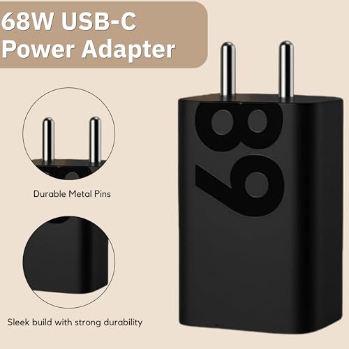 Image of 68W USB-C TurboPower Adapter + 3.3Ft Cable | Fast Charging for Motorola Edge 60 Pro /Edge 50 Pro /Razr 50 Ultra /Moto G84 /G54 /E40 /G35 /Edge 40 Neo | Original Power Charging Speed - Black
