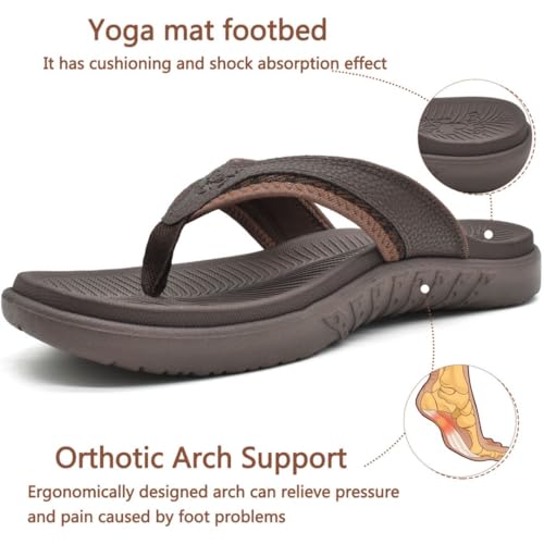 KuaiLu Flip Flops Men Sport Thong Sandals with Comfort Plantar Fasciitis Arch Support Beach Pool Slides for Men Soft Yoga Mat Cushion Size 10 Brown - Image 3