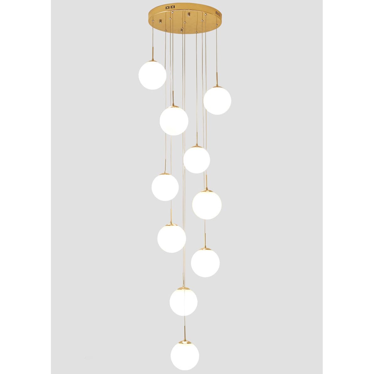 HXYSXHJUO 10-Light Chandeliers Modern Raindrop Pendant Lighting Milk White Glass Ball Lampshade Dome Long Chandelier for Foyer Entryway Stairwell Ceiling Fixture