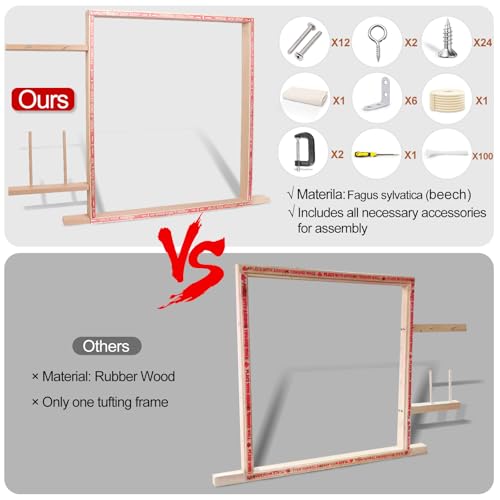Tlokc TL-0819 Tufting Frame For Rug Making Large - Rug Tufting Frame Kit With Tufting Cloth & C Clamps, 27.6 X 27.6 Inch Wooden Rug Making Kit For Tufting Rug Gun, Tufting Stand Frame Rug Tufting Supplies thumb #1