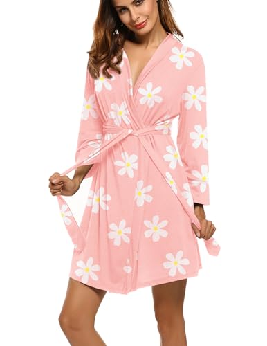HOTOUCH Womens Robe Lightweight Short Knit Bathrobe Soft Ladies Sleepwear with Pockets