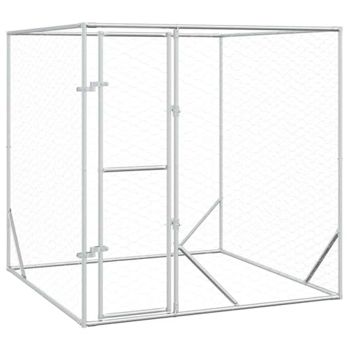 vidaXL Chenil d'Extérieur pour Chiens, Cage pour Chiens avec Porte, Niche pour Animaux de Compagnie, Enclos de Choits Jardin Patio, Argenté 2x2x2 m Acier...