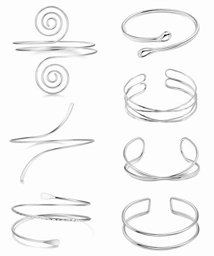 7Pcs Upper Arm Cuff for Women Gold Silver Open Arm Cuff Bracelets Adjustable Armlet Armband Minimalist Coil Swirl Arm Cuff Bracelet Jewelry