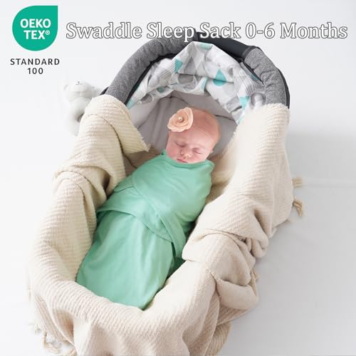 Image of david's kids 100% Cotton 3 Pack Baby Swaddle Wrap for 0-3 Months, Soft Swaddle Blanket for Newborn Infant, Adjustable Baby Wrap Sleep Sacks for Boys Girls, Newborn Essentials,White & Grey & Green