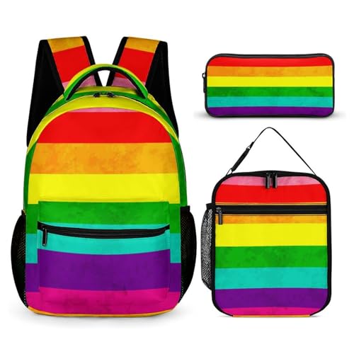 Backpack with Lunch Box & Cosmetic Bag Set Original Stripe 1978 Pride Flag LGBT Bookbag Daypack Set Backpack with Lunch Bag Storage Bags