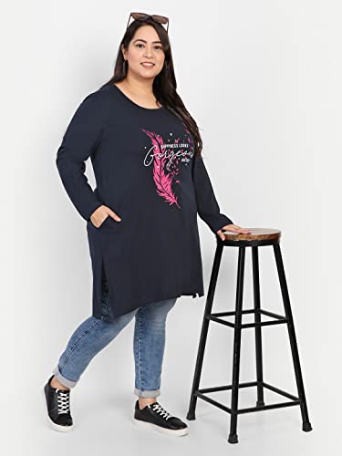 Image of CUPID Women Plus Size Cotton Round Neck Full Sleeves T-Shirt, Nightwear, Sleepwear, Daily Use Gym n Lounge Wear Long Tops for Ladies 3XL to 7XL