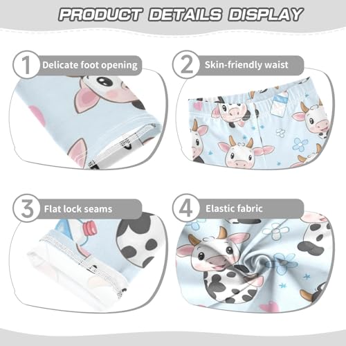 Wusikd Cute Cow Milk Girls' Leggings Toddler Doodles Cartoon Kids Yoga Pants Dance Active Tights 4T3