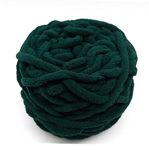 Image of Super Thick Fluffy Jumbo Polyester Baby Blanket Chenille Yarn for Knitting, Crochet & Home Decor Projects, Afghans, throw pillows, cushions & blankets. -100 GMS � 6mm thickness � Colour � Dark green