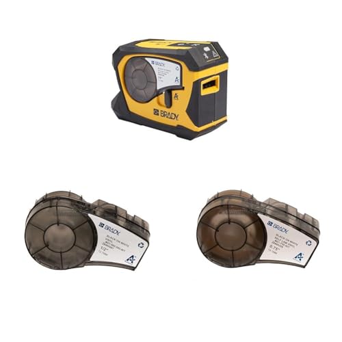 Image of Brady M211 Portable Bluetooth Monochrome Label Printer, Yellow /Black & Authentic (M21-500-595-WT) All-Weather Vinyl Label & Authentic (M21-750-427) Self-Laminating Wire Wrap